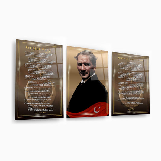 Atatürk Köşesi Üçlü Set Cam Tablo