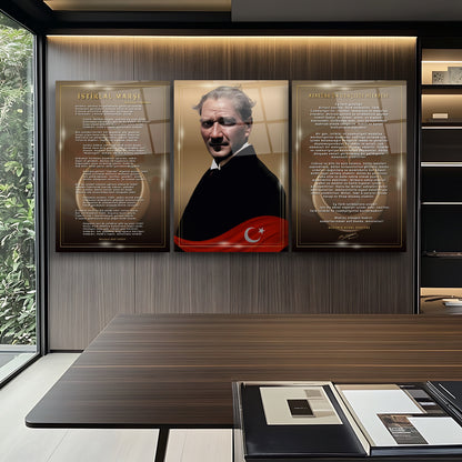 Atatürk Köşesi Üçlü Set Cam Tablo