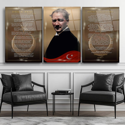 Atatürk Köşesi Üçlü Set Cam Tablo