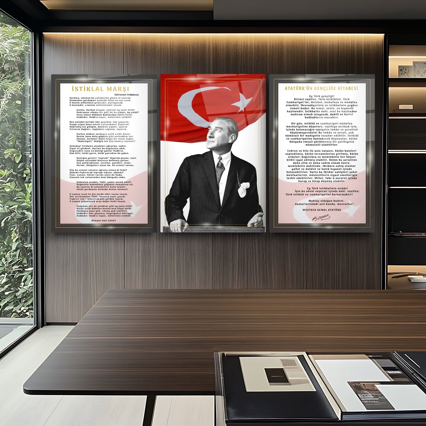Atatürk Köşesi Üçlü Set Cam Tablo