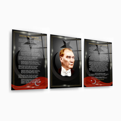 Atatürk Köşesi Üçlü Set Cam Tablo