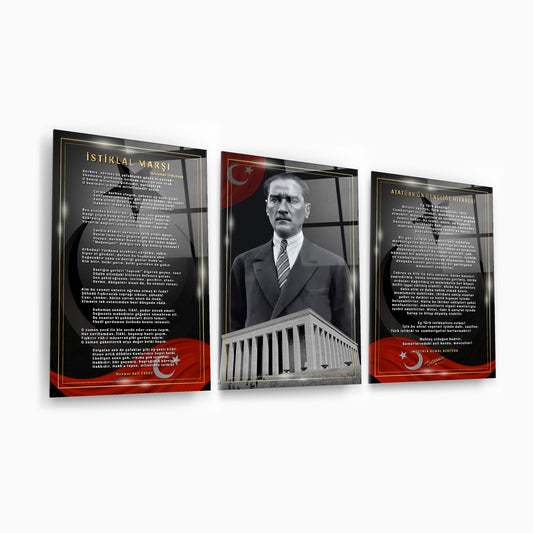 Atatürk Köşesi Üçlü Set Cam Tablo