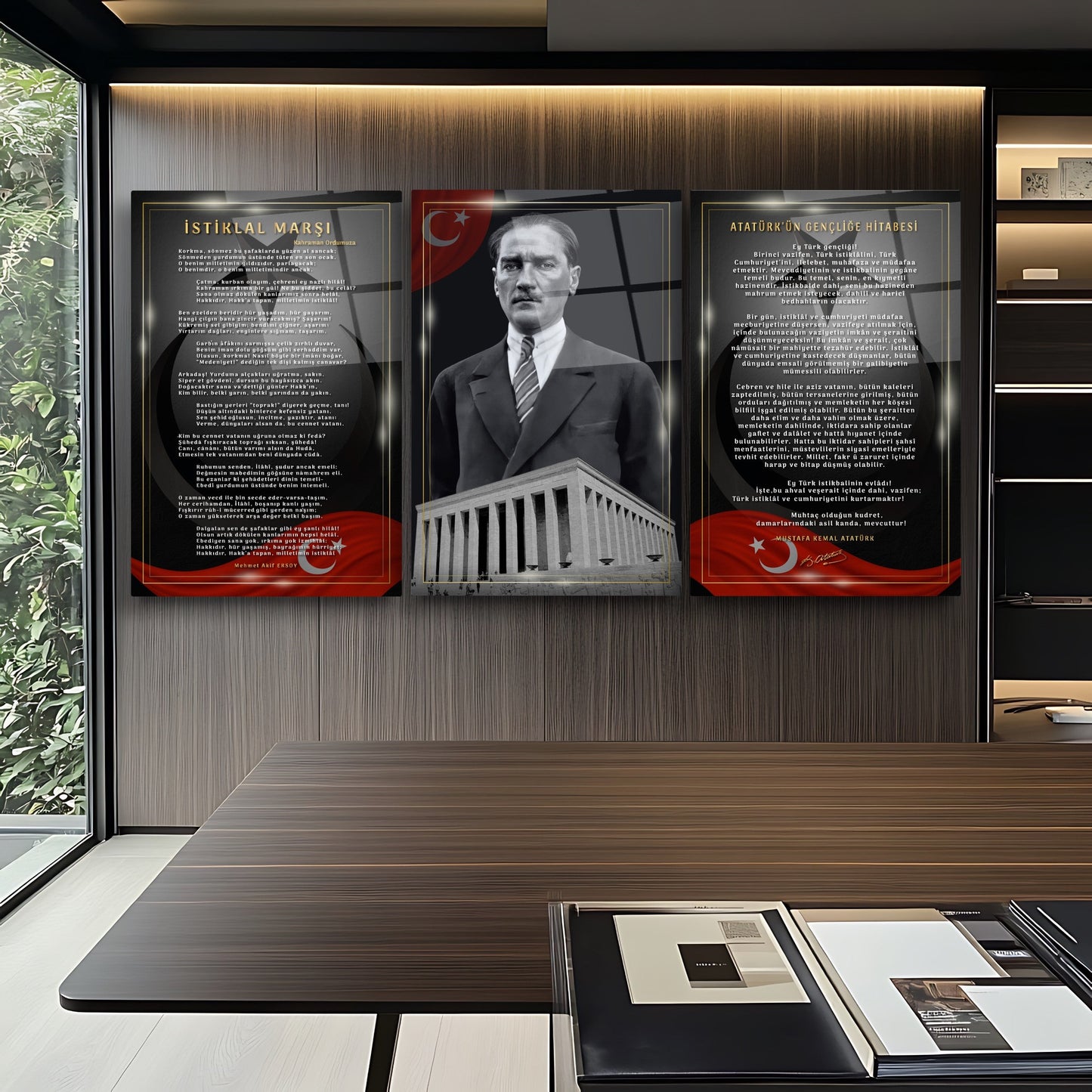 Atatürk Köşesi Üçlü Set Cam Tablo