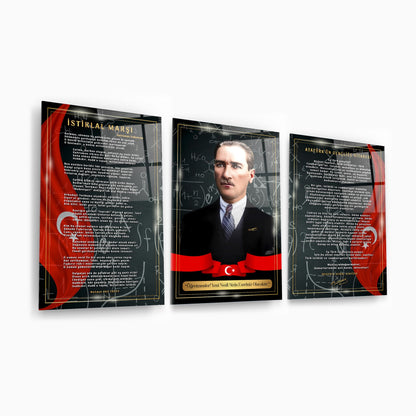 Atatürk Köşesi Üçlü Set Cam Tablo