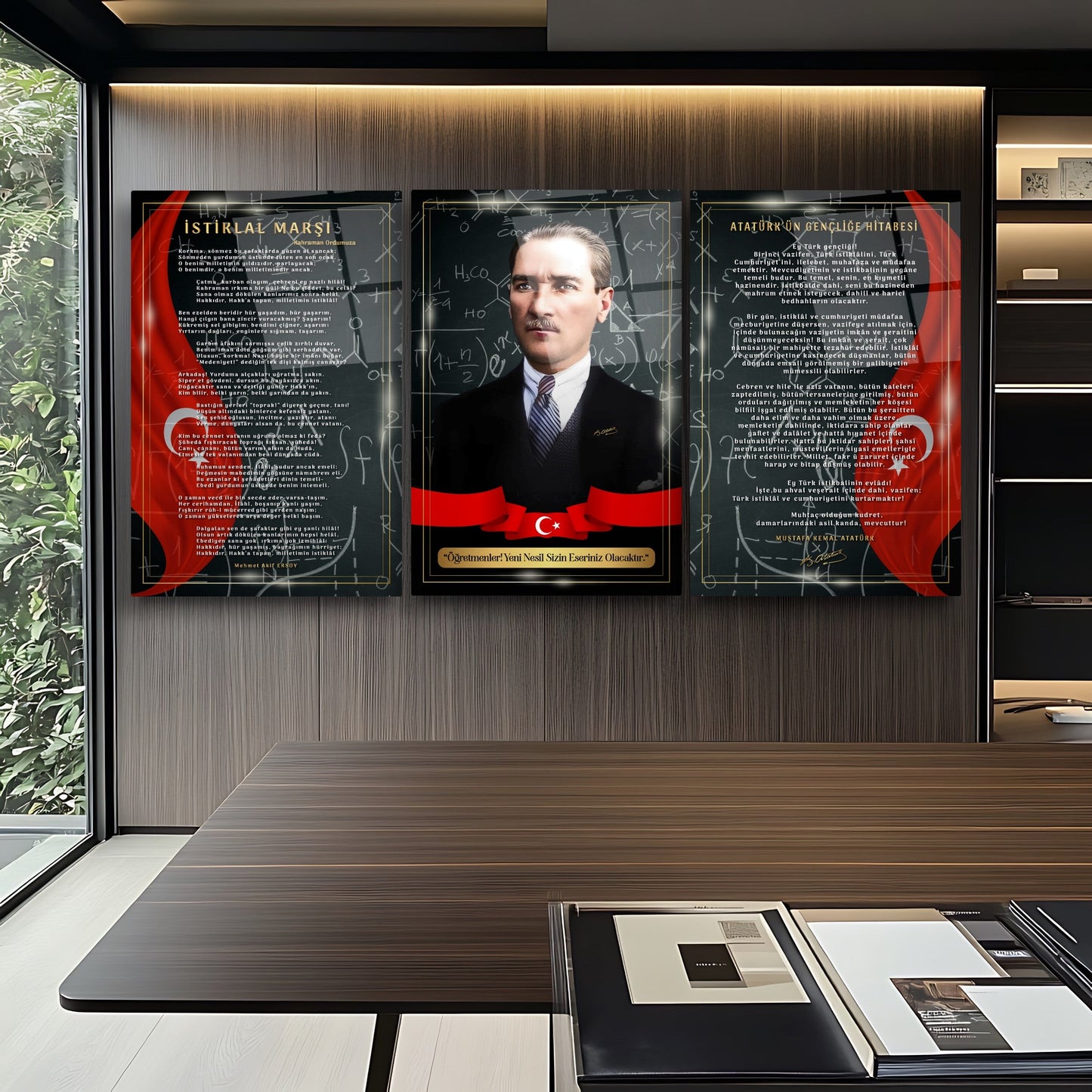 Atatürk Köşesi Üçlü Set Cam Tablo