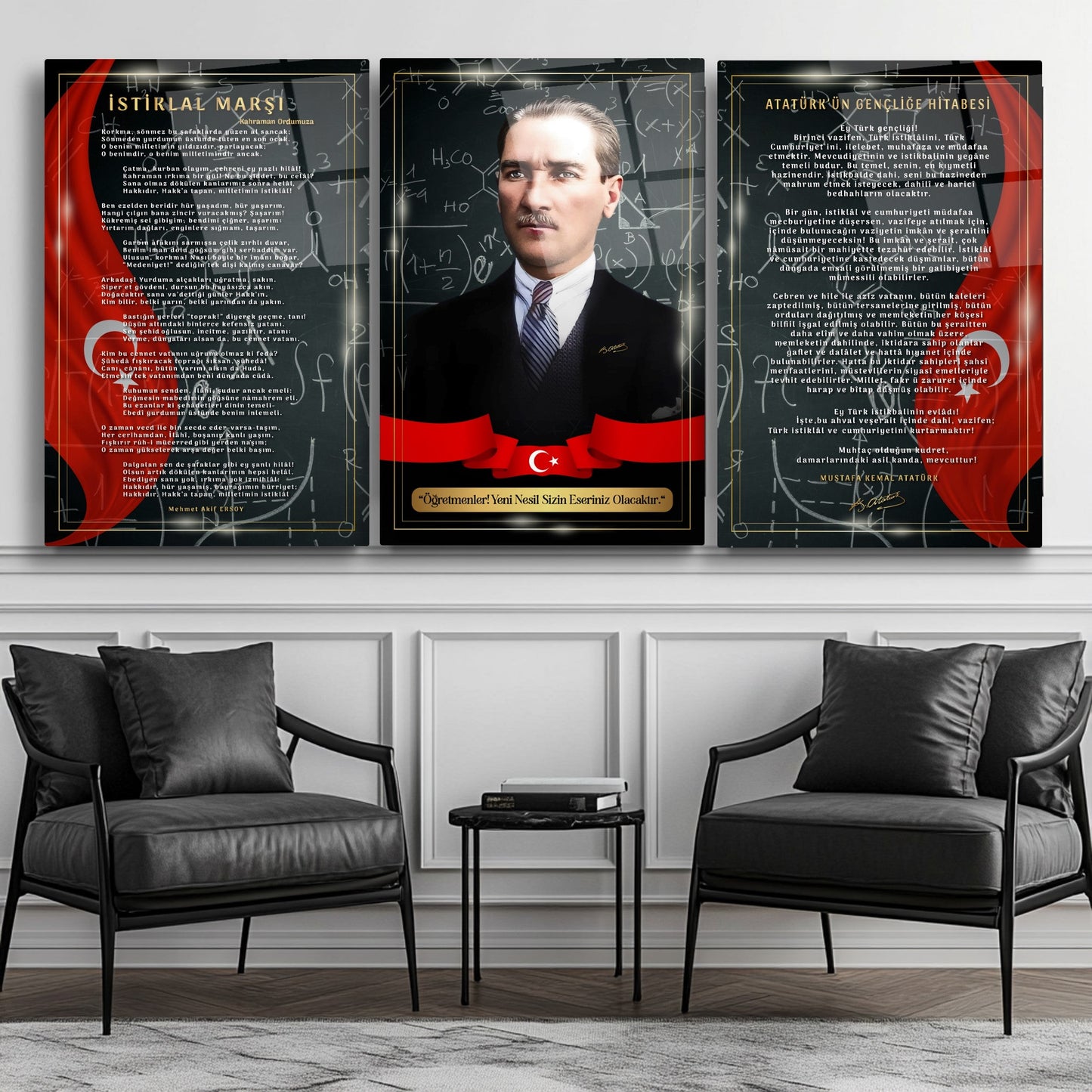 Atatürk Köşesi Üçlü Set Cam Tablo