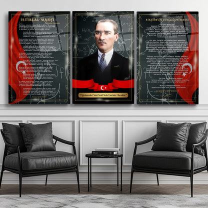 Atatürk Köşesi Üçlü Set Cam Tablo