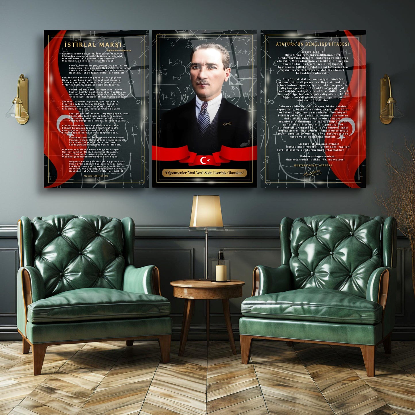 Atatürk Köşesi Üçlü Set Cam Tablo