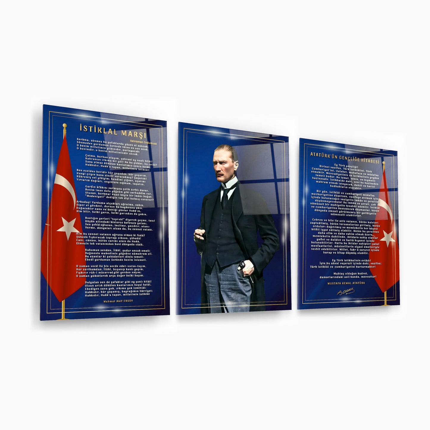 Atatürk Köşesi Üçlü Set Cam Tablo
