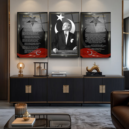 Atatürk Köşesi Üçlü Set Cam Tablo