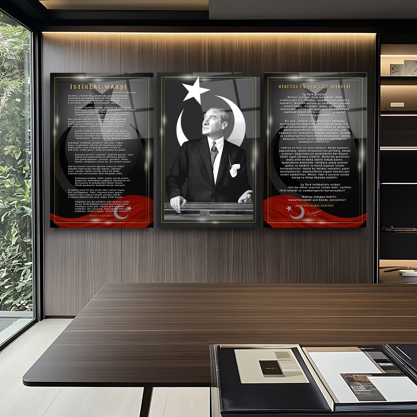 Atatürk Köşesi Üçlü Set Cam Tablo
