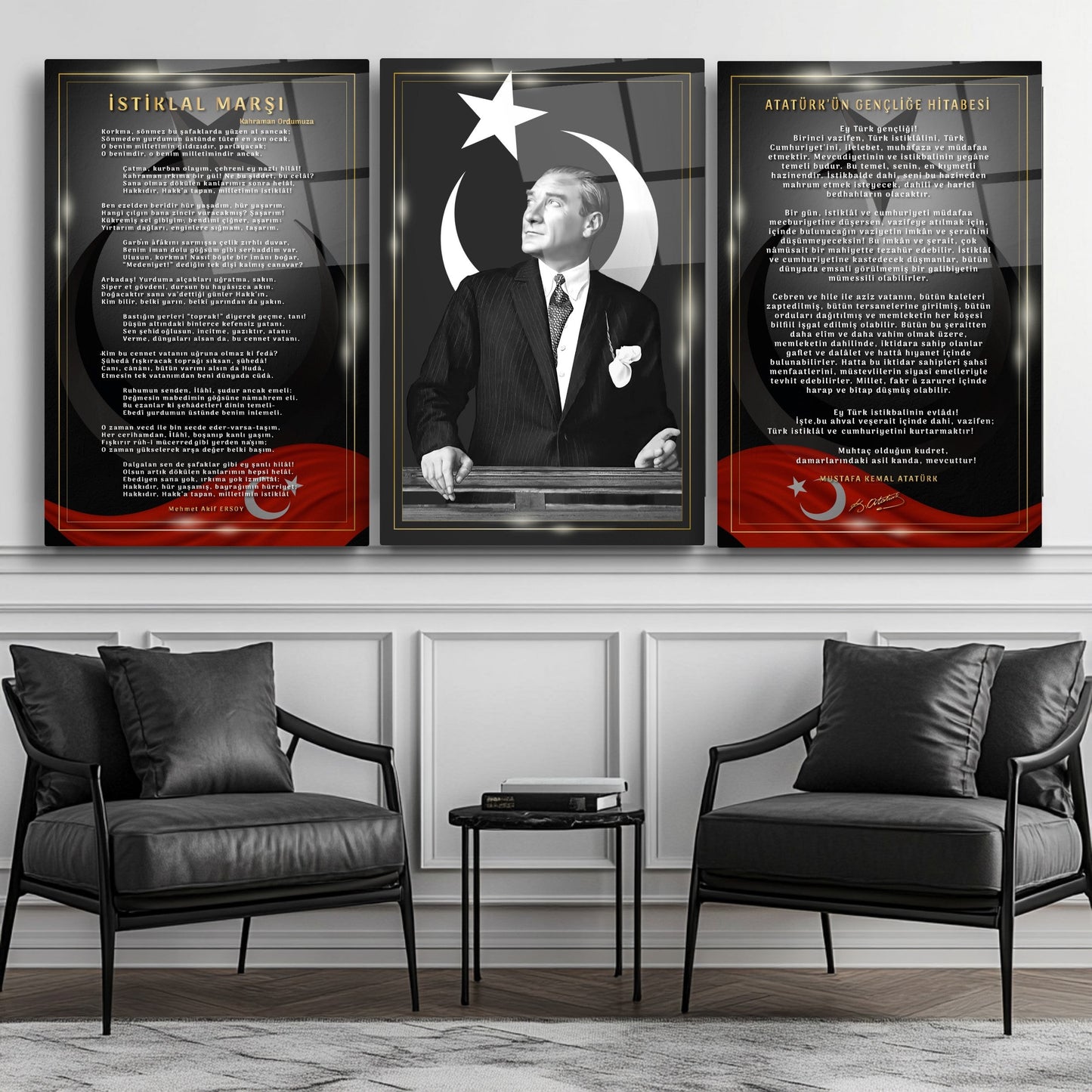 Atatürk Köşesi Üçlü Set Cam Tablo