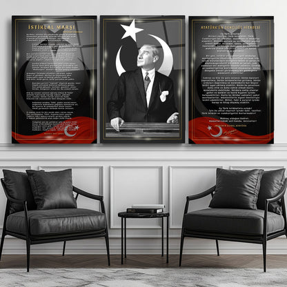 Atatürk Köşesi Üçlü Set Cam Tablo