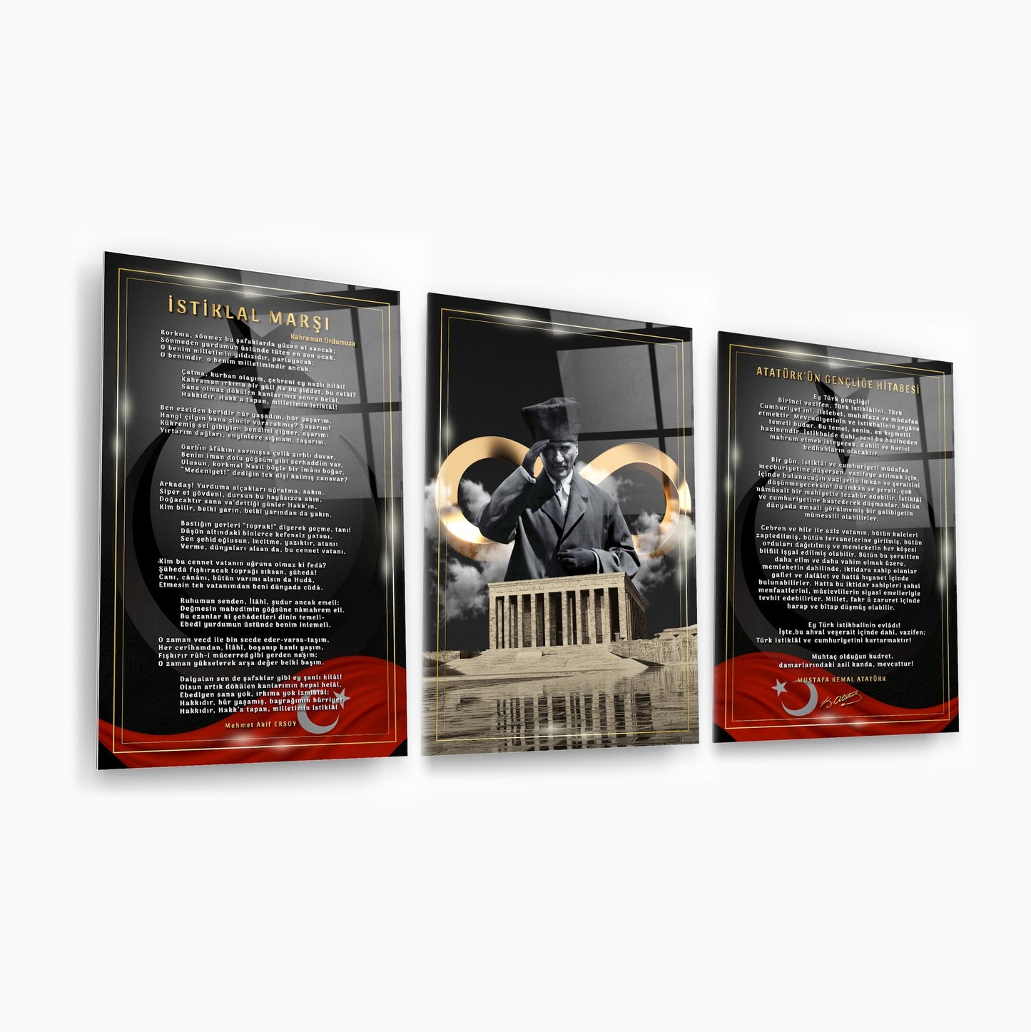 Atatürk Köşesi Üçlü Set Cam Tablo