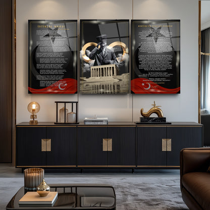 Atatürk Köşesi Üçlü Set Cam Tablo