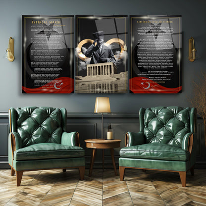Atatürk Köşesi Üçlü Set Cam Tablo