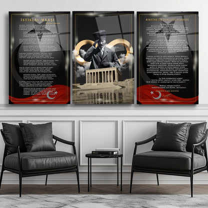 Atatürk Köşesi Üçlü Set Cam Tablo