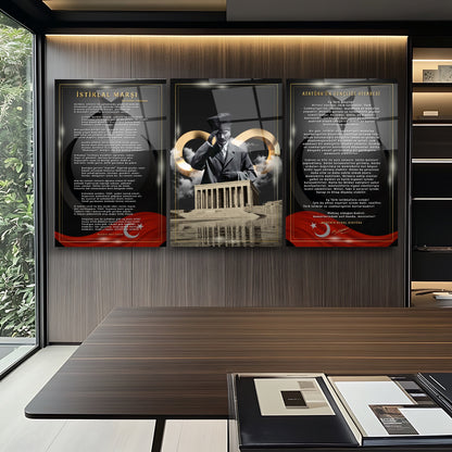 Atatürk Köşesi Üçlü Set Cam Tablo