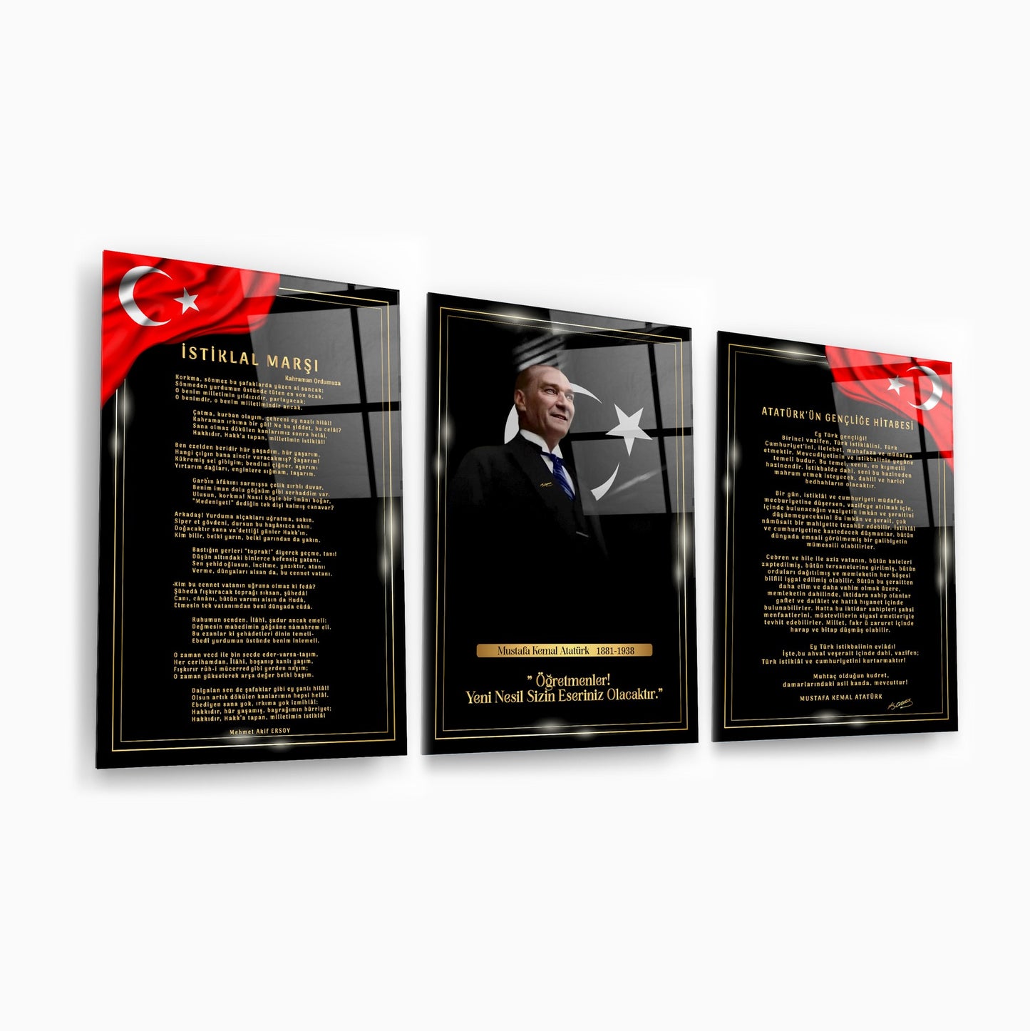 Atatürk Köşesi Üçlü Set Cam Tablo
