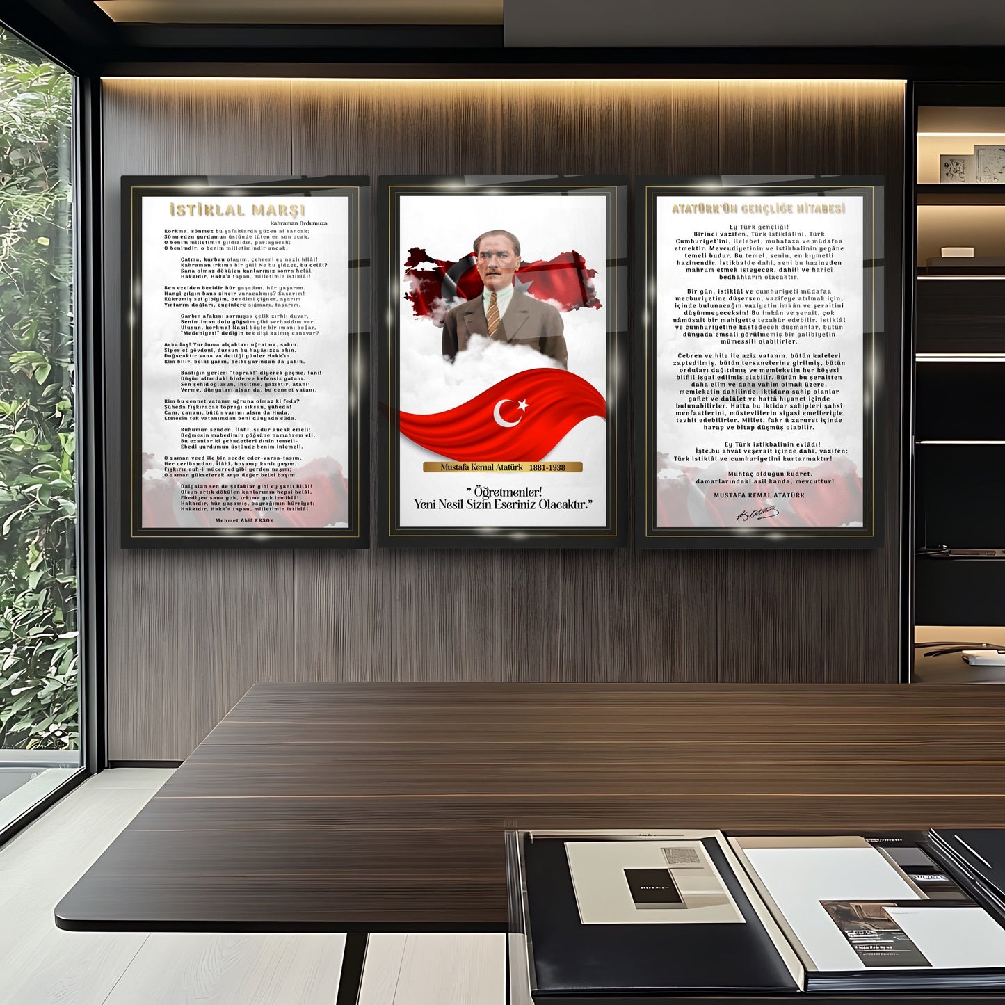 Atatürk Köşesi Üçlü Set Cam Tablo