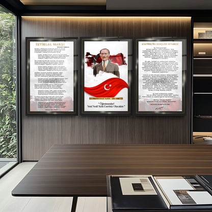 Atatürk Köşesi Üçlü Set Cam Tablo