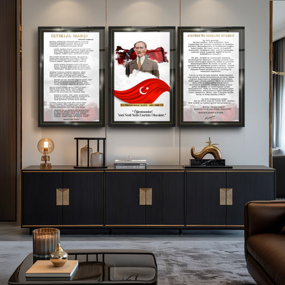 Atatürk Köşesi Üçlü Set Cam Tablo