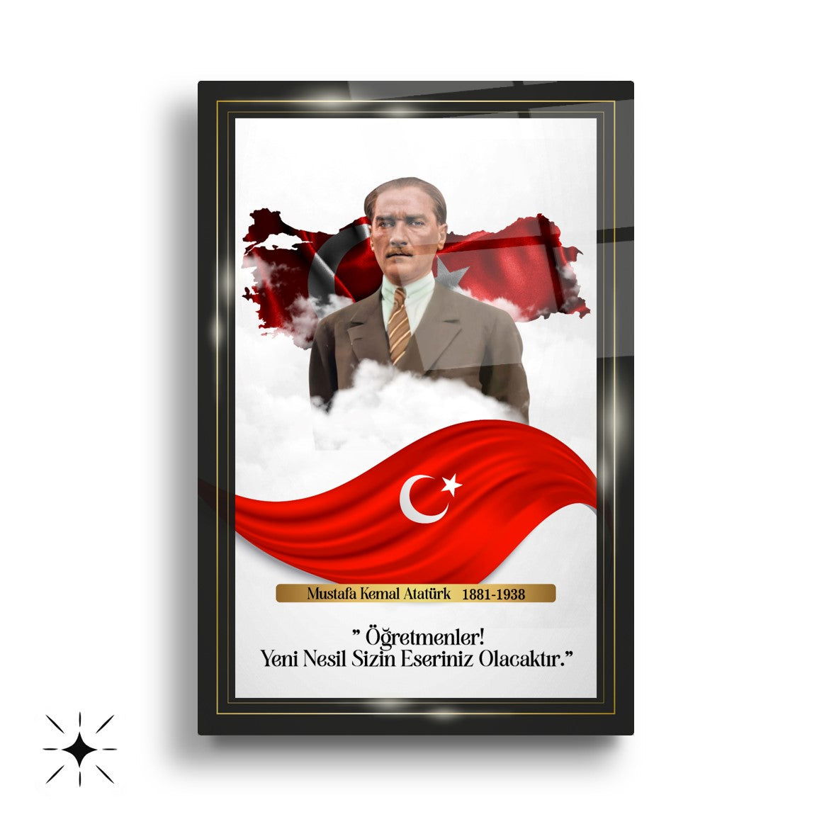 Atatürk Köşesi Üçlü Set Cam Tablo