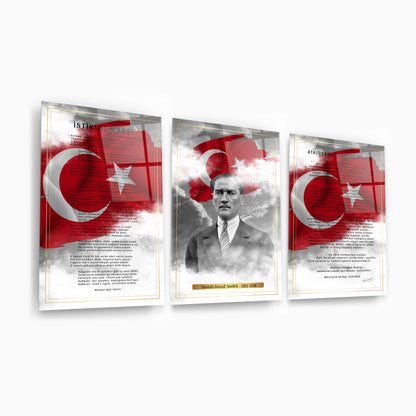 Atatürk Köşesi Üçlü Set Cam Tablo