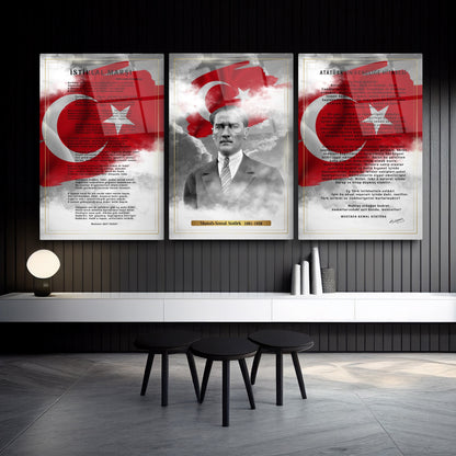 Atatürk Köşesi Üçlü Set Cam Tablo