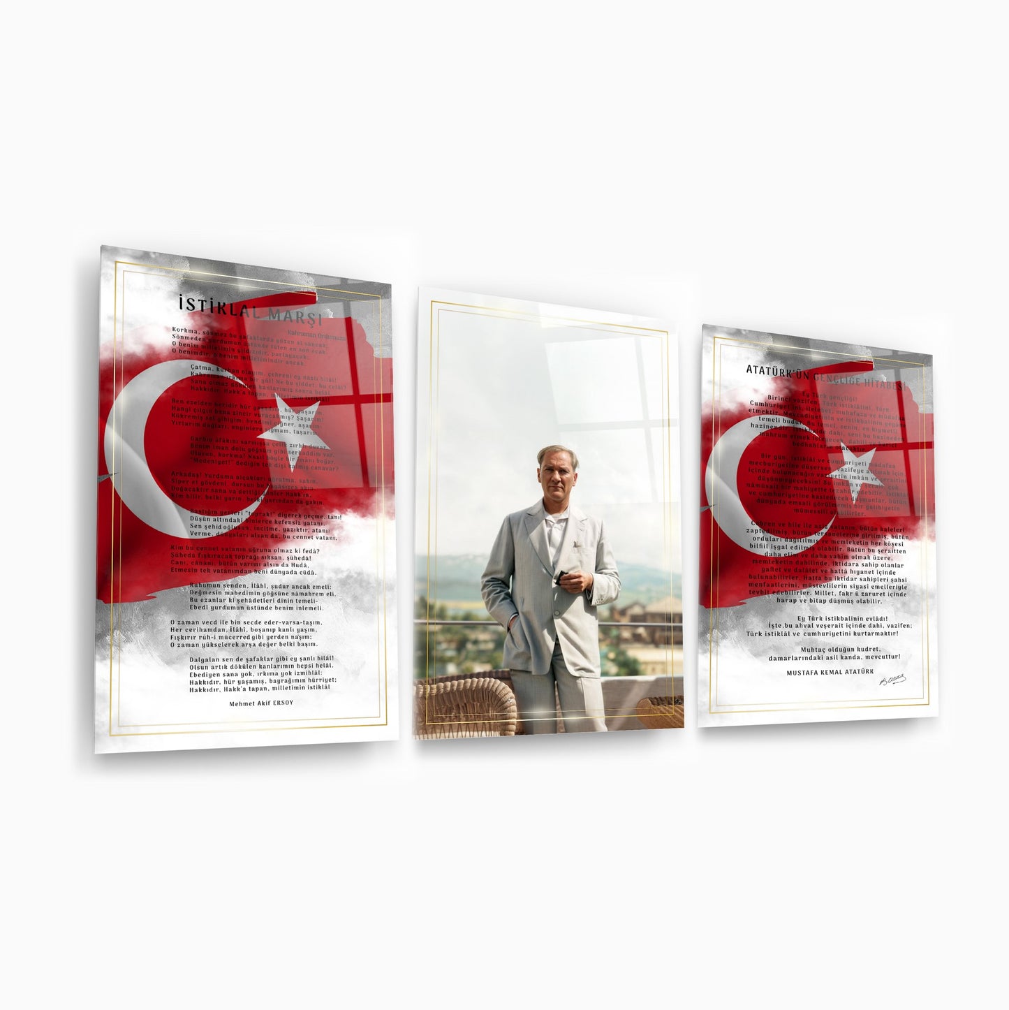 Atatürk Köşesi Üçlü Set Cam Tablo
