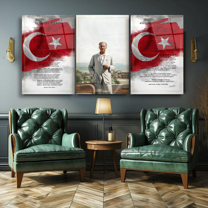 Atatürk Köşesi Üçlü Set Cam Tablo