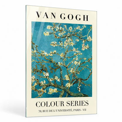 Van Gogh Badem Çiçekleri Dikey Cam Tablo - Beyaz zemin vitrin