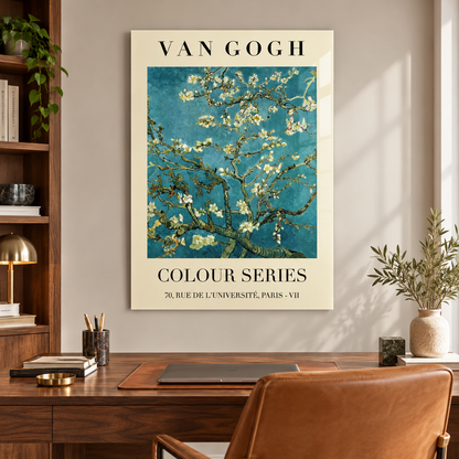 Van Gogh Badem Çiçekleri Dikey Cam Tablo - Çalışma odası