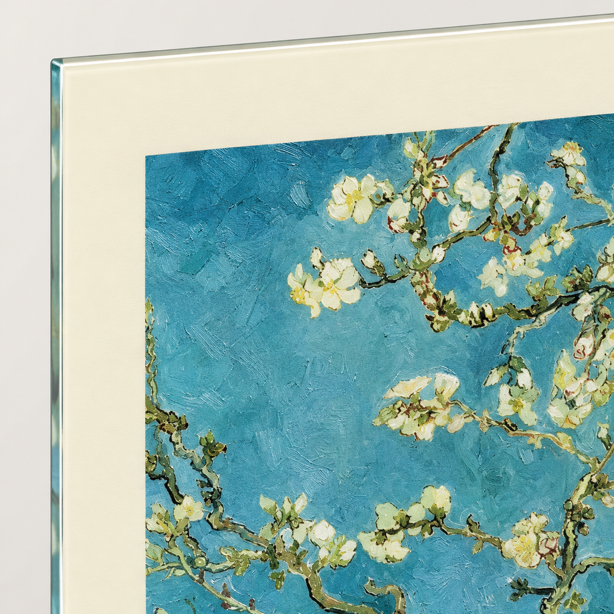 Van Gogh Badem Çiçekleri Dikey Cam Tablo - 4 mm cam kenarı