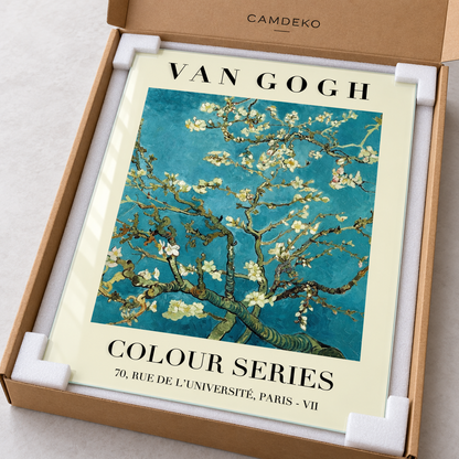 Van Gogh Badem Çiçekleri Dikey Cam Tablo - Koruyucu paketleme