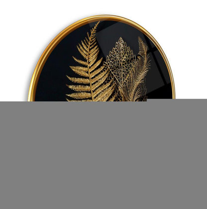 Gold Yapraklar Yuvarlak Cam Tablo