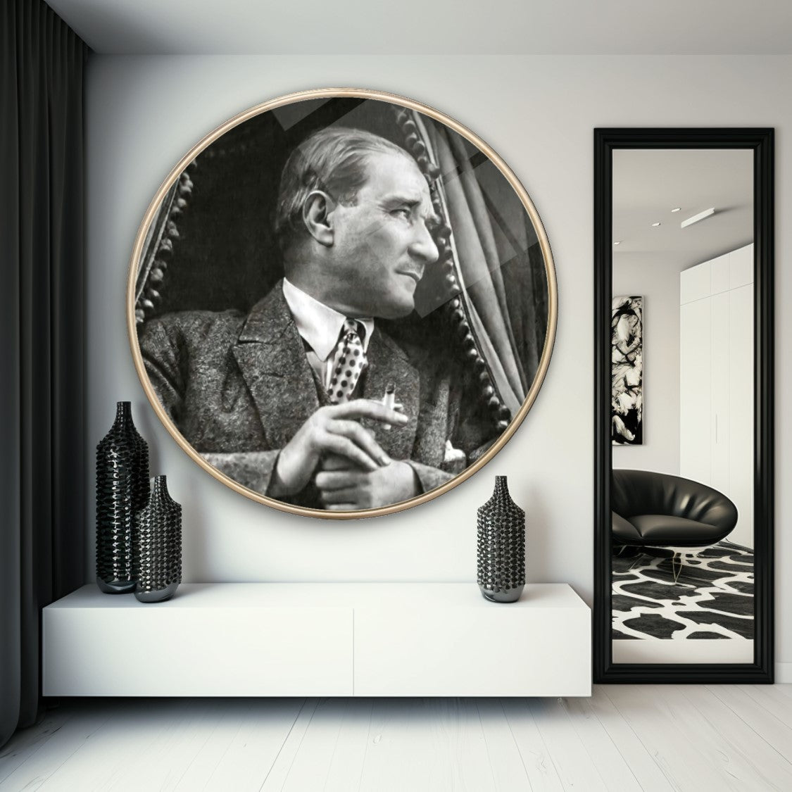 Atatürk Yuvarlak Cam Tablo